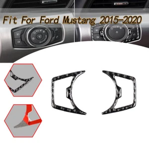 For Ford Mustang 2015-20 Real Carbon Fiber Car Headlight Switch Cover Frame Trim - Imagen 1 de 8