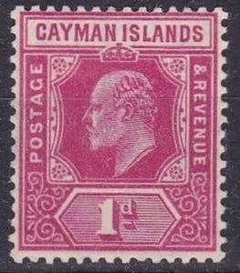CAYMAN ISLANDS #21 MVVLH 1p CARMINE ROSE KING EDWARD VII - Picture 1 of 2