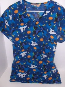 Gabby Brooke  - Halloween ghosts & black cats scrub top - Large - Picture 1 of 3