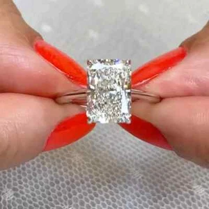 3.31 Ct Radiant Cut Moissanite Solitaire Engagement Ring 14k White Gold Plated - Picture 1 of 8