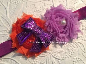 Halloween Orange Purple Shabby Flower Headband - Picture 1 of 1