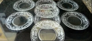 Set 4 Vintage Fostoria CORSAGE Etched Glass Salad/Bread/Dessert Plate/Dishes~7.5 - Picture 1 of 6