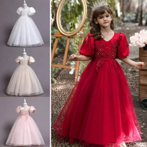 Christmas Flower Girls Evening Dresses Gown Kids Wedding Bridesmaid Pageant Gown - Picture 1 of 42