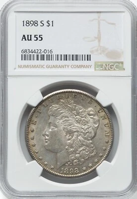 1898-S Morgan Silver Dollar - NGC AU55 - Very PQ for grade! - Image 1 of 2