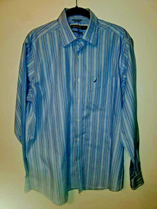 Camisa de Vestir Nautica Para Hombre M Algodón Resistente a Arrugas Azul Botón Cuello Comodidad - Imagen 1 de 11