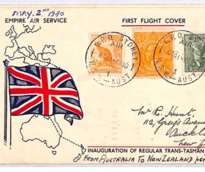 AUSTRALIA Air Mail Cover FIRST FLIGHT GB Sydney NZ Auckland 1940 YM180 — 第 1/4 张图片