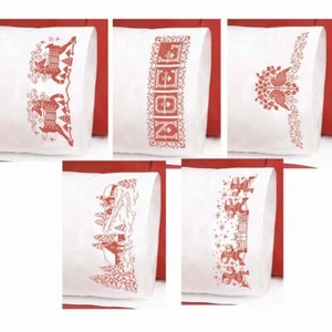 Herrschners® Christmas Redwork Pillowcase Pairs Stamped Cross-Stitch - Picture 1 of 1