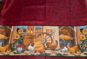 3 Yds Cranston Rooster Chicken Barnyard Border Fabric Dark Red 108" X 44" - Picture 1 of 5