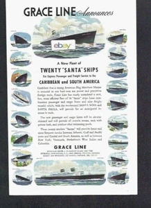GRACE LINE 20 MODERN SANTA SHIPS 1946 TO CARIBBEAN & SOUTH AMERICA ART FLEET AD - Picture 1 of 1