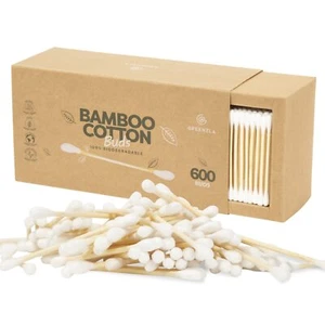 Organic Cotton Swabs 600 Pack Biodegradable Vegan Bamboo Cotton Buds With Plantb - Picture 1 of 6