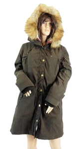 1 Madison Expedition Ladies' Faux Fur Trim Parka Coat Jacket Dark Olive - Picture 1 of 4