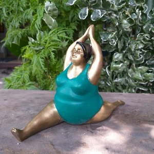 Fat Woman Yoga Brass Sculpture Lady Figurine in Green Thai Handcraft Decor # 3 - Picture 1 of 7
