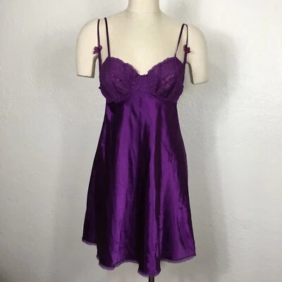 Morgan Taylor Lencería Íntimates Púrpura Satén Babydoll Sin Cordones Correa de Encaje Foto 1 de 4