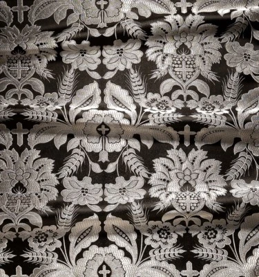 Brocado litúrgico ortodoxo grego jacquard tecido igreja padrão cruz e floral  - Imagem 1 de 4