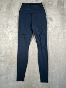 ALO Yoga Warrior Leggings Womens High Waisted Ripped Navy Blue Size Small - Picture 1 of 10