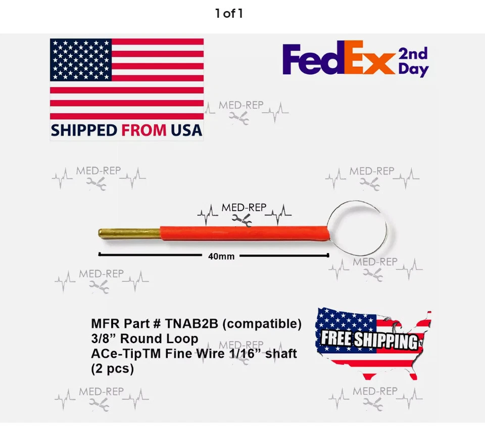 Electrodo de Cirugía Ellman TNAB2B - 3/8” Lazo Redondo Punta ACe Alambre Fino (2 piezas) Foto 1 de 1
