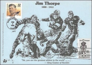 Sc. 2089/3183g Century: Jim Thorpe Dragon Cards Dual-Cancel FDC - Picture 1 of 1