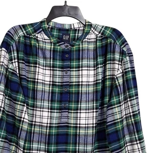 Top Gap para mujer talla M azul multi fruncido Henley manga larga franela a cuadros informal - Imagen 1 de 13