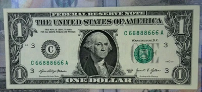 2021 $1 BINARY 5 OF A KIND FLIPPER C66888666A UNC  CURRENCY NOTE BILL FANCY - Image 1 of 4