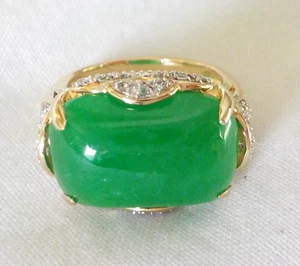 Ornate 14K Yellow Gold Apple Green Jade White Sapphire Ring - 6.90 gms, Sz 6.75 - Bild 1 von 11