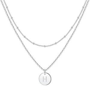 Initial H Necklace Silver 2 x Layered Necklaces Coin Engraved Nickle Lead FREE - Picture 1 of 7