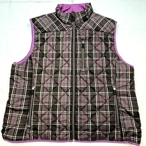 Lands End Primaloft Womens XL (18-20) Purple Plaid Quilted Puffer Vest Insulated - Picture 1 of 17