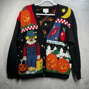 Vtg Susan Bristol Sweater Women’s L Hand Knit Cardigan Pumpkin Halloween 1995 - Picture 1 of 9