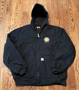 Carhartt Mens XL Flannel Lined Jacket J140 Black Quilt Lined Canvas Work Duck - Picture 1 of 4