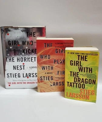 Stieg Larsson Hardcover & Ppbk Lot Books 1-3, The Girl With The Dragon Tattoo + Foto 1 de 4
