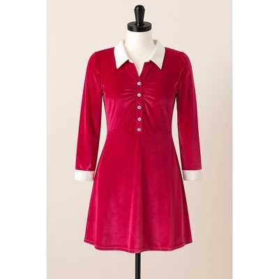 Vestido retro Allegra K para mujer de terciopelo rosa línea A con cuello blanco talla S Foto 1 de 4