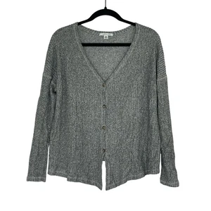 American Eagle Gray Button Down Waffle Cropped Blouse size Medium - Picture 1 of 15