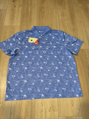 Polo estampado manga corta Haggar para hombre, arrecife azul/palmeras, XL, NUEVO CON ETIQUETAS Foto 1 de 4