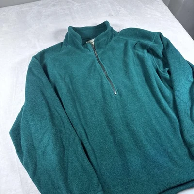 Vtg Eddie Bauer Fleece Pullover Mens XL Green Quarter Zip Mock Neck Zip Pocket - Image 1 of 4