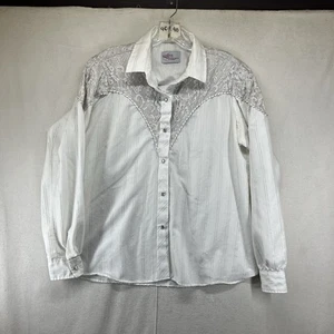Camicia western vintage donna a scatto perla XL argento e pizzo lavanda chiaro 42x26 - Foto 1 di 20
