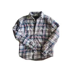 Aeropostale Men's Sherpa Blue Red and Tan Plaid Flannel Shacket Size Small - Picture 1 of 12