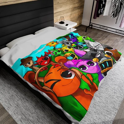 Sprunki Fanart Throw Blanket, Incredibox Mod Velveteen Plush Blanket, Gray, Oren - Image 1 of 4