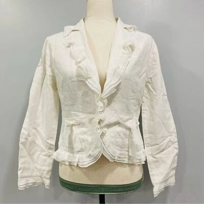 Blazer Chaqueta SILK LAND 4 Blanco Mezcla Lino Lentejuelas Gasa Volantes Cottage Fairy Foto 1 de 4