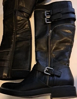  Botas de Montaña Blancas Negras Imitación Cuero Hebilla Hasta la Rodilla Talla 7 M Foto 1 de 4