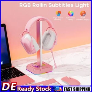 RGB Headset Stand with 3 USB 2.0 Ports Gaming PC Headphone Holder (Black) Deu - Afbeelding 1 van 12