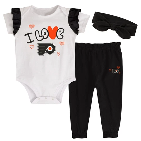 Girls Infant White/Black Philadelphia Flyers I Love Hockey Bodysuit Pants & Cover