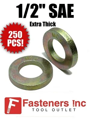 REDDING FASTENERS (Qty 250) 1/2" Extra Thick Flat Washers SAE Grade 8 Hardened Washer MCX Mil-Carb