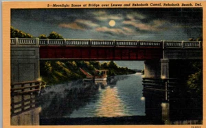 Rehoboth Beach, Delaware - Night Scene -Bridge over Lewes & Rehoboth Canal-c1940 - Picture 1 of 2