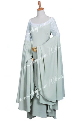 The Lord of the Rings Cosplay Arwen Costume Light Green Robe with Wide Sleeves - Image 1 of 4