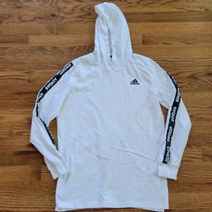 Adidas Hoodie Lightweight Tee Kids Girls Boys L 14/16 White/Black Logo Sleeve - Picture 1 of 8