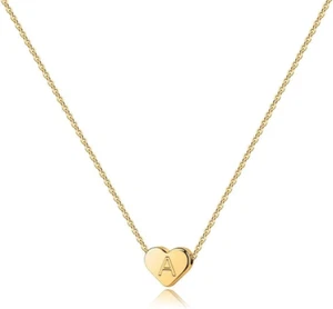 14K Gold Filled Heart Initial Necklace for Women Girl Tiny Alphabet Pendant Gift - Picture 1 of 12