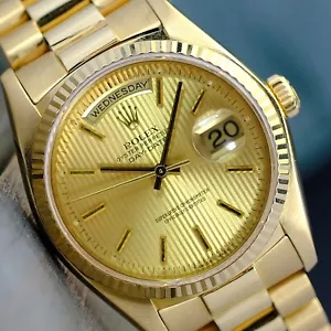 OROLOGIO ROLEX PRESIDENT DAY-DATE QUADRANTE ARAZZO CHAMPAGNE 18KY SCANALATO 18038 36 MM - Foto 1 di 7