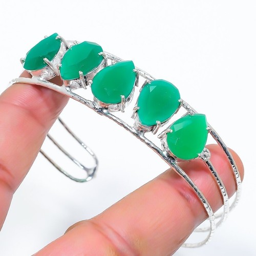 VALENTINO Bracciale in argento sterling 925 fatto a mano con pietre preziose onice verde regolabile