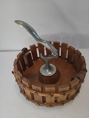 Vintage Wooden Fence Nutcracker Bowl With Chrome 8" Fred Roberts Made In Taiwan  - Image 1 of 4