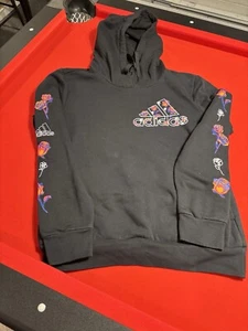 Adidad Women Floral Black Hoodie Medium Gym Relax Trendy Comfortable Oversized - Picture 1 of 5