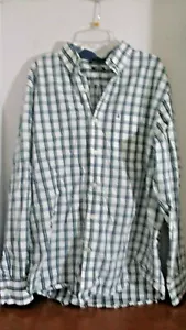 CAMISA INFORMAL IZOD~Blanco Verde Marino a Cuadros BOTONES~Para Hombre Mediana~NUEVA SIN ETIQUETAS - Imagen 1 de 4